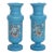 Turquoise Blue Opaline Glass Vase Pair of 2 With Hand Painted Floral Motif 5071b For Sale
