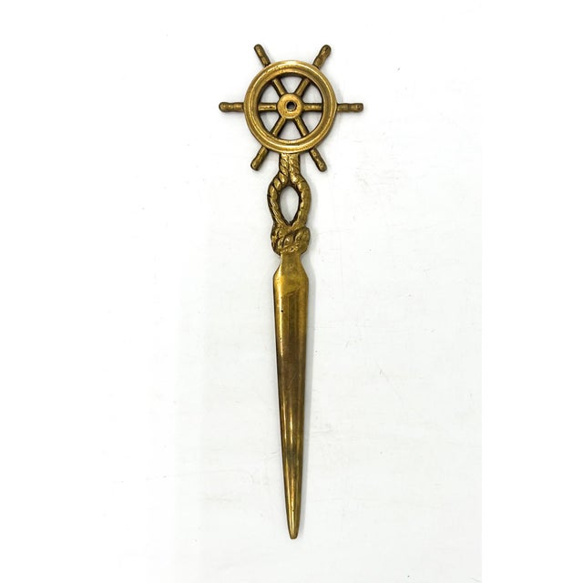 Vintage Solid Brass Nautical Ship’s Wheel Letter Opener Desk Accessory - Nautical, Coastal, Traditional For Sale - Image 9 of 9