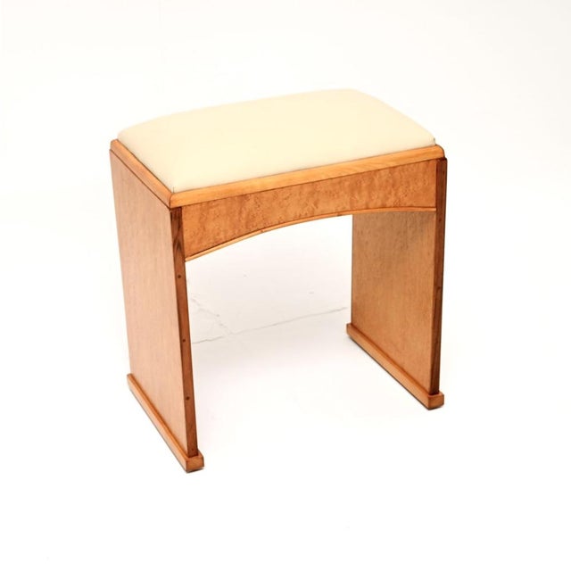 Brown Art Deco Birds Eye Maple and Leather Stool, 1930 For Sale - Image 8 of 8