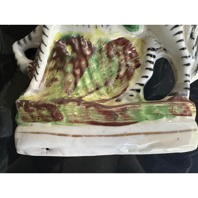 Exotic Pair Antique English Stafffordshire Zebras With Serpentines, 19th Century, For Sale - Image 9 of 14