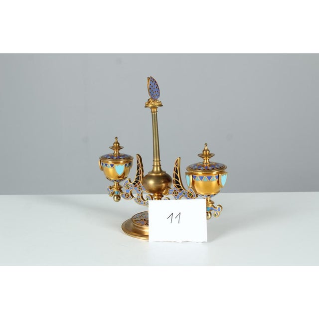 Antique Inkwell, Brass Enameled, Butterfly, Inkstand, France, 1880 For Sale - Image 13 of 15
