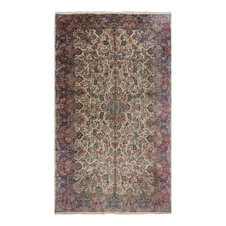 Vintage 1930s Kerman Ivory & Red Floral Rug in Wool - 10'x20' For Sale