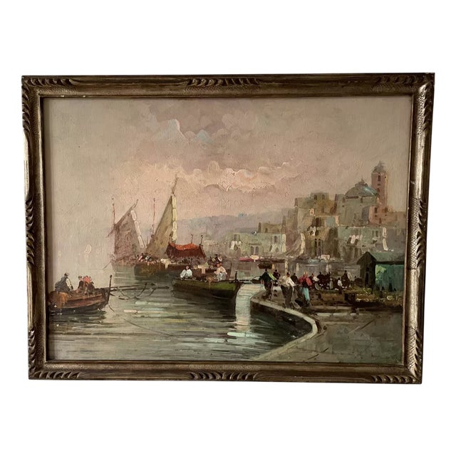 Italian Port, 1800s, Oil on Canvas For Sale