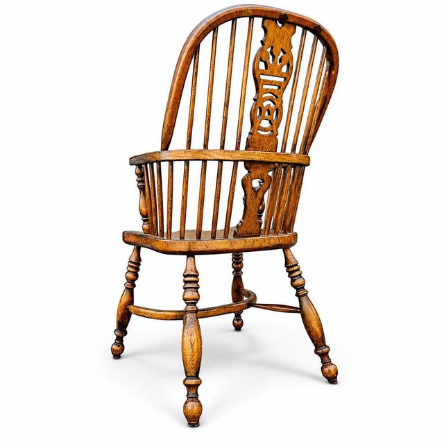 Vintage Oak Wheelback Windsor Armchairs, 1980s, Set of 9 For Sale - Image 5 of 18
