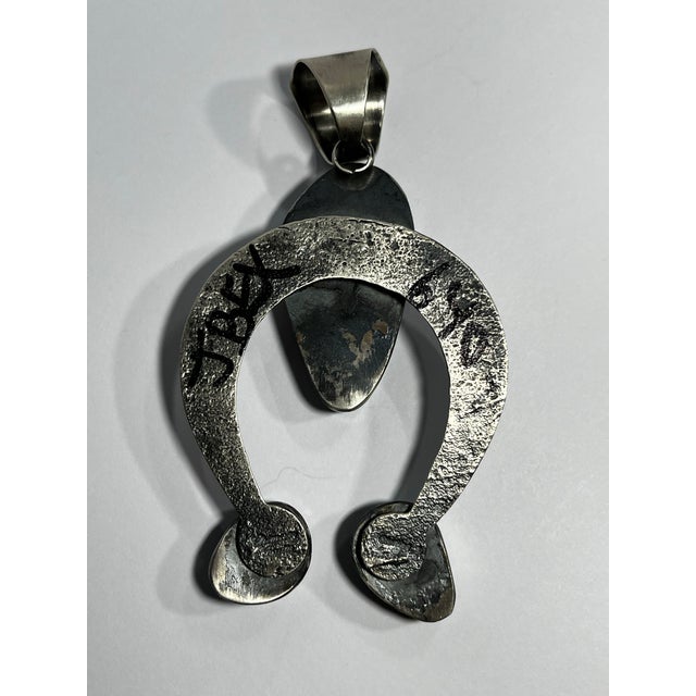 1990s Chimney Butte Native American Sterling Silver and Turquoise Naja For Sale - Image 4 of 5