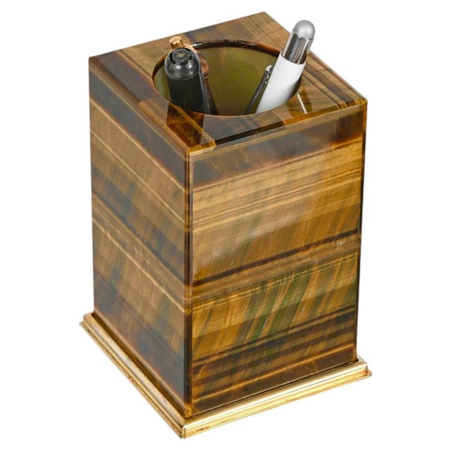 Italian Tiger's Eye and Gilt 800 Silver Desk Pen Holder by Mazzetti Milano, 1950 For Sale - Image 13 of 13