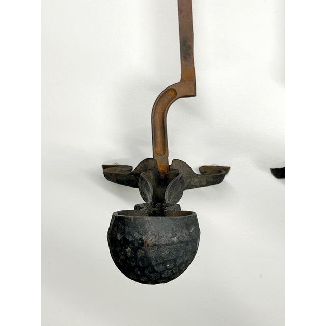 Metal Pair of Vintage Hammered Cast Iron Andirons For Sale - Image 7 of 10