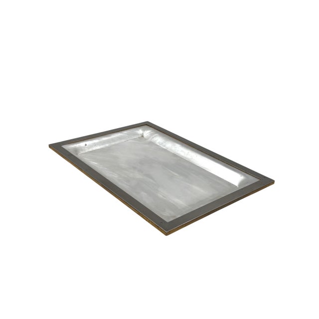 Hollywood regency brass and faux mother of pearl acrylic glass tray Italy 1970s brass, acrylic glass H 2.5 cm x 33 × 23 cm...