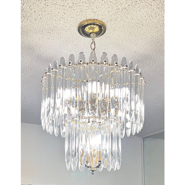 Chandelier with Large "knife blade" crystals by Gaetano Sciolari. Made in Italy circa 1950. All crystals are in pristine...