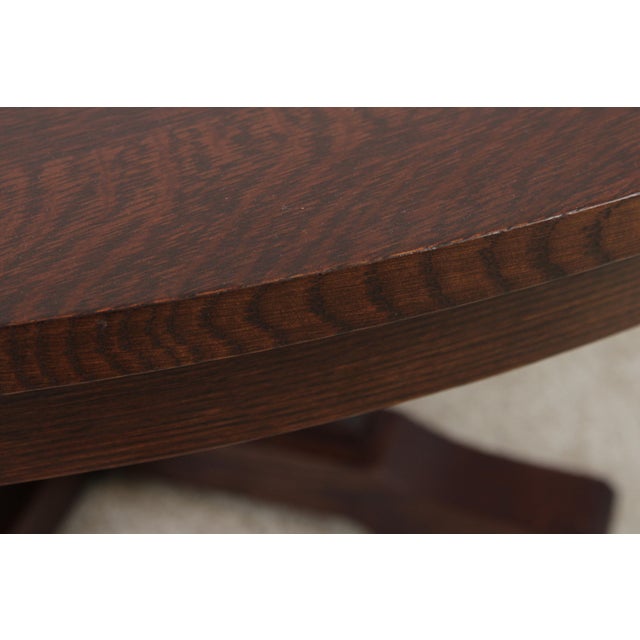 1990s Stickley Mission Oak Large Round Dining Room Table For Sale - Image 5 of 18