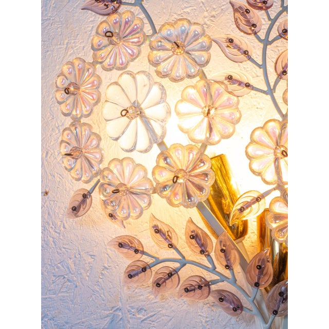Brass Wall Sconce with Crystal Flowers For Sale - Image 4 of 9