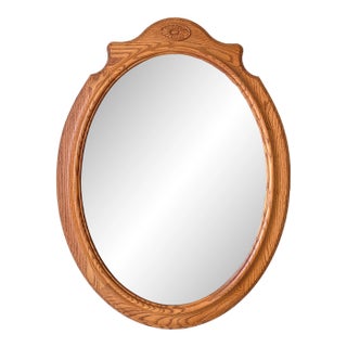 Large Solid Oak & Beveled Glass Oval Mirror For Sale