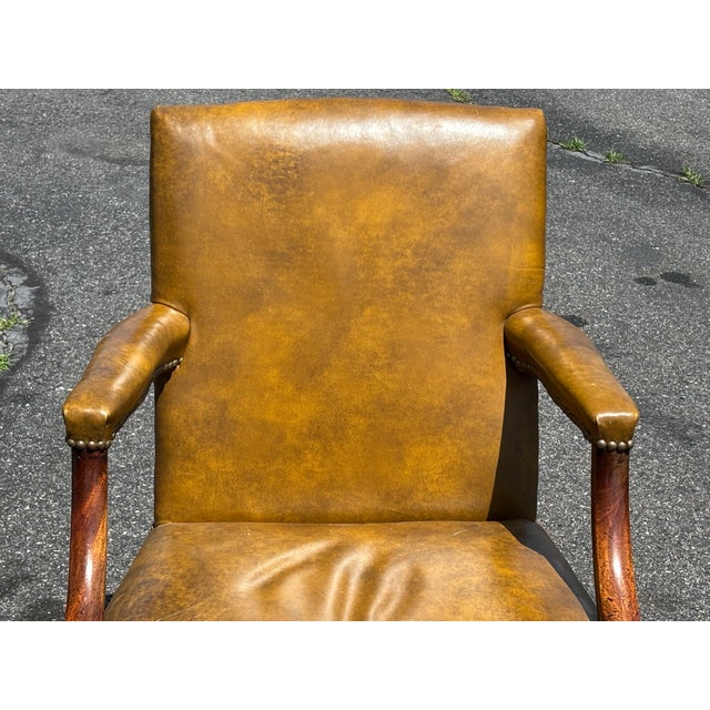 Very Fine 19th C. Georgian Style Leather Arm Chair in Ochre / Mustard / Green For Sale - Image 15 of 18