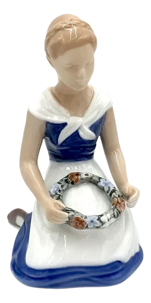 Danish Porcelain Figurine of a Girl With Wreath from Bing & Grondahl, 1980s
