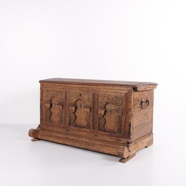 Original chest from the 1860s, crafted in oak with hand-carved details and inlay work. A decorative and solid antique...