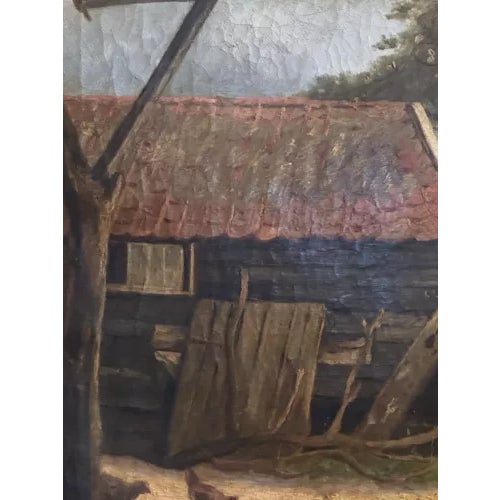 Wood E. Allum 1886 Oil on Canvas Gathering the Chickens Framed Victorian Painting For Sale - Image 7 of 12