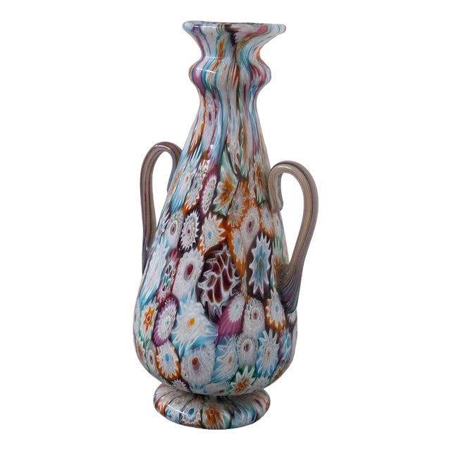 Millefiori Murano Glass Vase from Fratelli Toso, 1920s For Sale