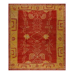 1880s Red Field Tribal Geometric Antique Turkish Oushak Rug 12' 10" X 15' Handknotted Wool Carpet