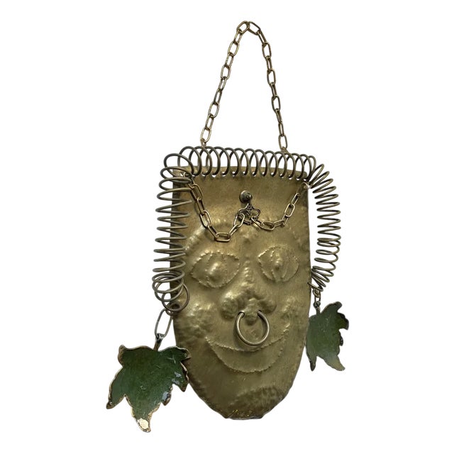Vintage Brutalist Brass Wall Plaque with Nose and Earrings, 1970s For Sale