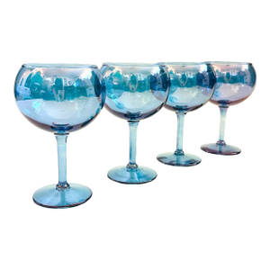 Vintage Iridescent Blue Coupe Glasses - Set of 4