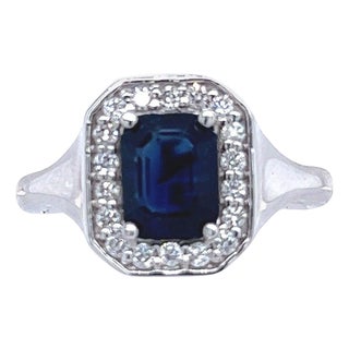 Natural Sapphire Diamond Ring 14k W Gold 1.82 TCW Certified For Sale