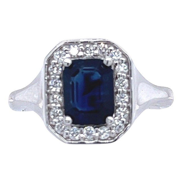 Natural Sapphire Diamond Ring 14k W Gold 1.82 TCW Certified For Sale