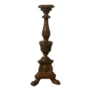 Antique 18th Century Continental Baroque Carved and Gilt Wood Altar Candlestick For Sale