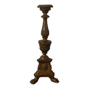 Antique 18th Century Continental Baroque Carved and Gilt Wood Altar Candlestick