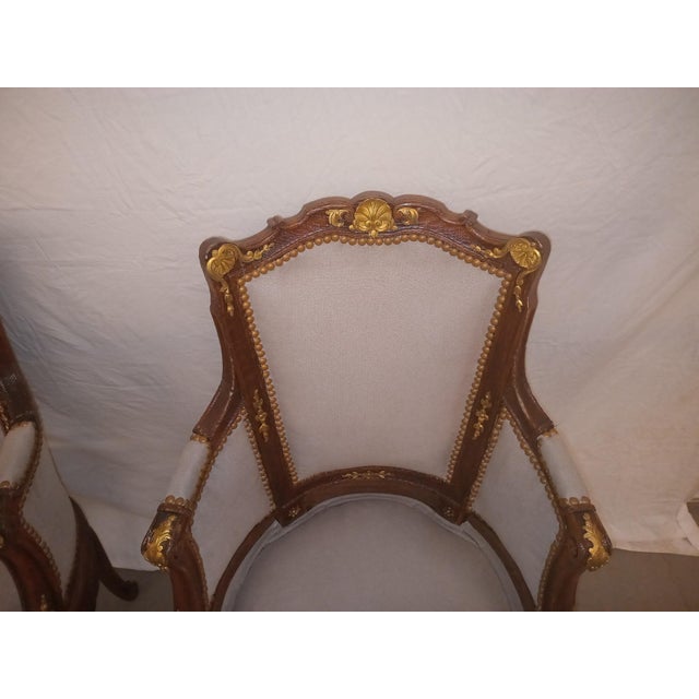 Pair of Louis XVI Matching French Parlor Chairs With Bronze Ormolu For Sale - Image 10 of 12