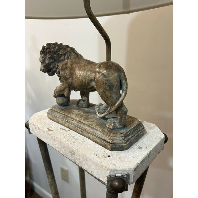 Art Deco Maitland Smith Medici Floor Lamp Set Made of Iron and Marble With Lion Motif For Sale - Image 3 of 9