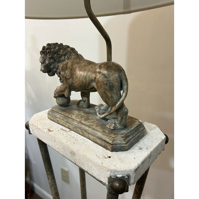 Art Deco Mid Century Modern Floor Lamp Lion and Marble Motif For Sale - Image 3 of 9