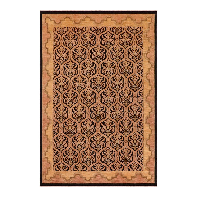Shabby Chic Ziegler Brown Tan Hand-Knotted Wool Rug - 9'1'' X 11'10'' For Sale