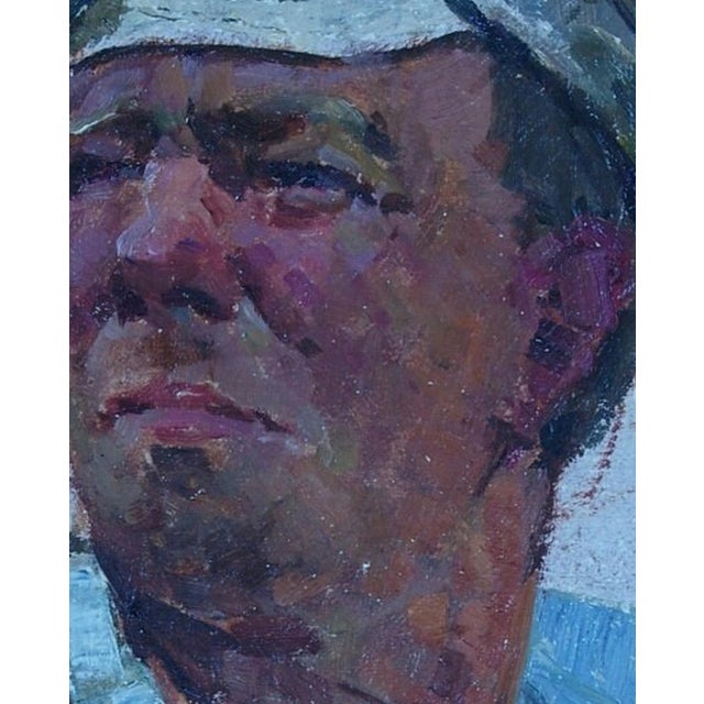 Soviet Man Portrait, Original Oil Painting, Ukrainian Artist, 1970s 30-24 For Sale - Image 4 of 6