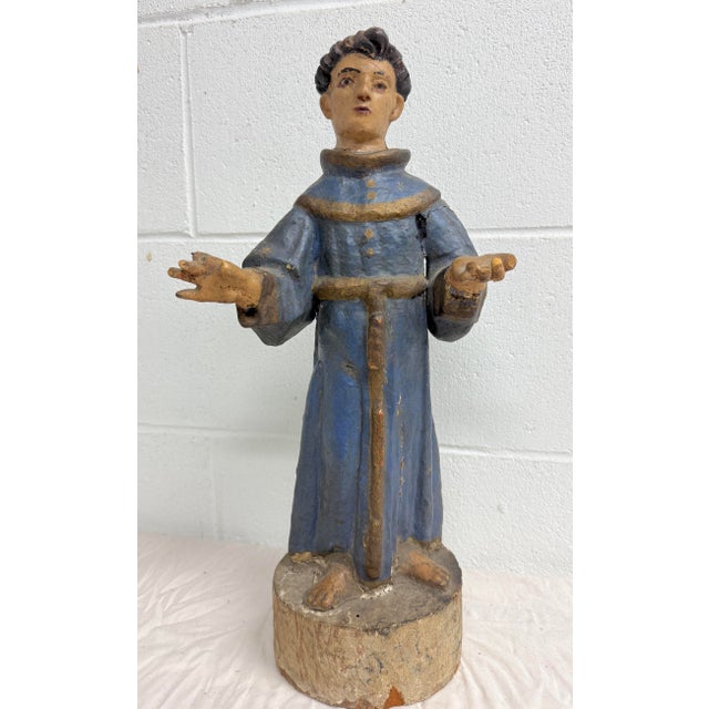 Figurative Large 1600's Antique Hand Carved Polychromed Santos St. Francis Sculpture Statue For Sale - Image 3 of 16