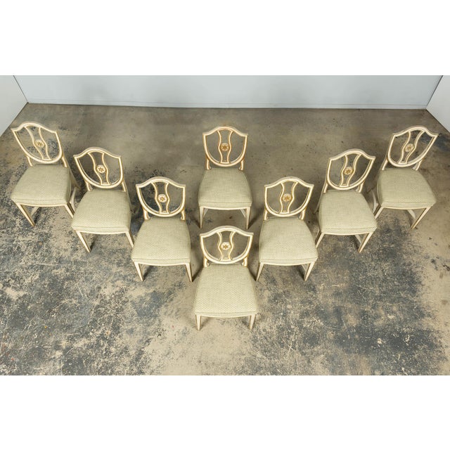 Set of 8 Late 19th Century Gustavian Style Chairs in Olive Green Floral Fabric For Sale - Image 4 of 18