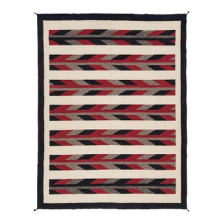 Modern Navajo-Style Handmade Wool Rug – Geometric Flatweave in Red and Beige For Sale