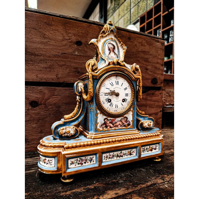 French 19th Century French Rihouet Porcelain Mantel Clock For Sale - Image 3 of 12
