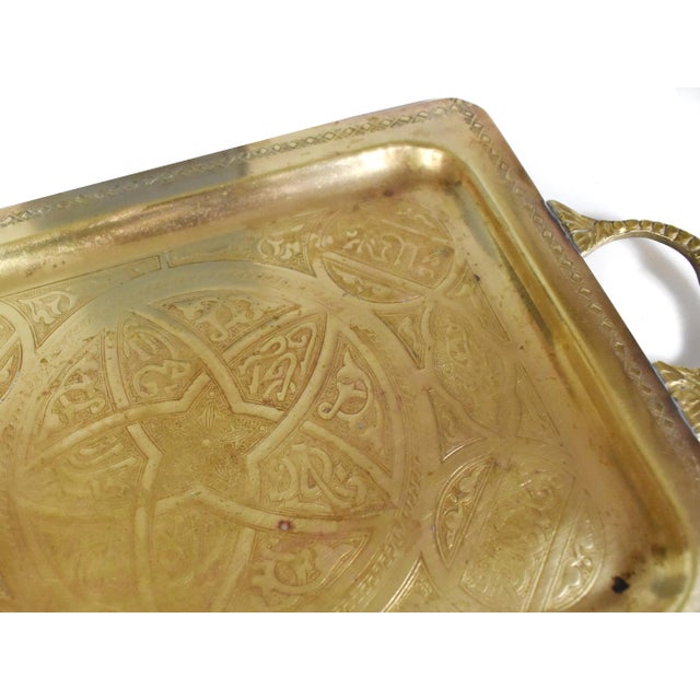 Persian Vintage Solid Brass Hand Crafted Islamic Arabic Islamic Calligraphy Tray For Sale - Image 3 of 5