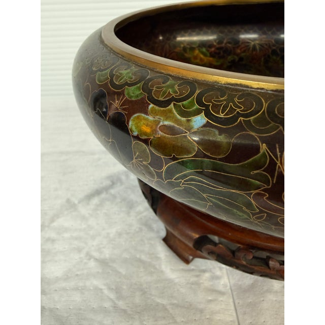 Chinese Cloisonné Chrysanthemum Bowl + Stand For Sale - Image 10 of 12