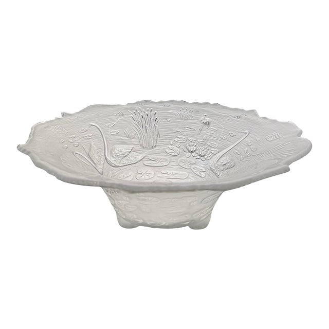 Frosted Glass Console Footed Bowl by Cambridge in the “Everglades” Pattern, Circa 1940 For Sale