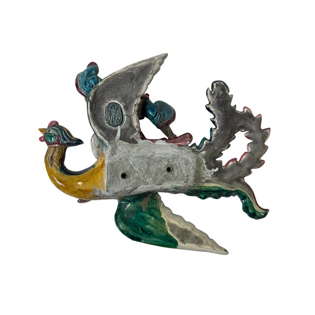 1980s Chinese Vintage Color Ceramic Warrior Riding Phoenix Figure Display Art For Sale - Image 5 of 8