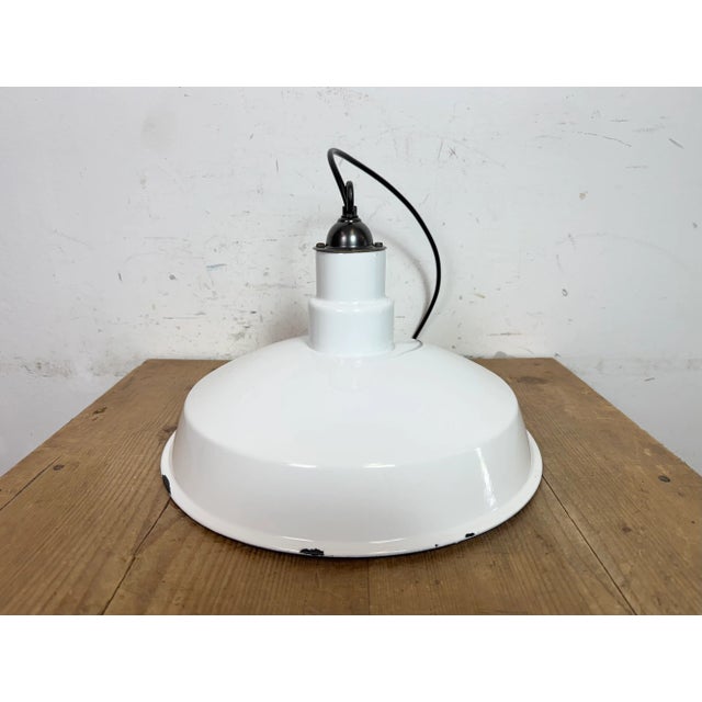 Industrial White Enamel Factory Pendant Lamp, 1960s For Sale - Image 9 of 16
