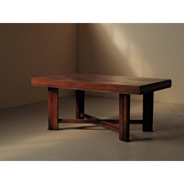Modernist Oak Table with Checkerboard Veneer Top, France, 1940 For Sale - Image 12 of 18
