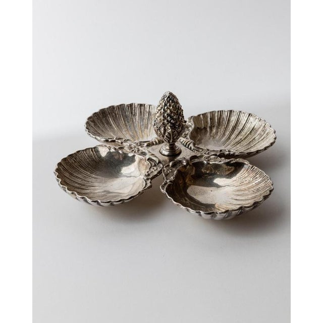 Art Deco Silver-Plated Centerpiece with Shell Dishes and Pinecone Handle, 1930s, Set of 5 For Sale - Image 11 of 11