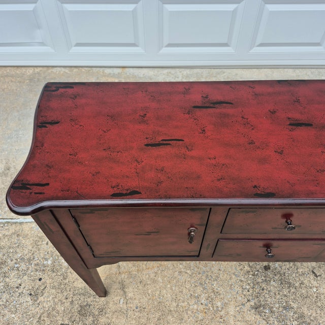 Rustic Distressed Rustic Burgundy Red Console Table Sideboard Buffet Credenza For Sale - Image 3 of 9