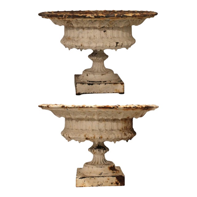 19th Century French Antique Pair of White Iron Jardinieres or Planters For Sale