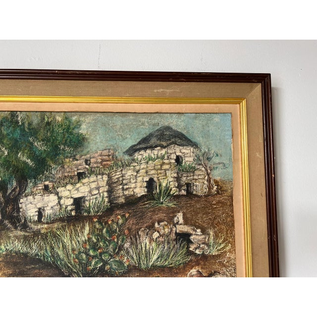Wood 1960's Vintage Adobe House - Countryside Oil Landscape Painting For Sale - Image 7 of 12