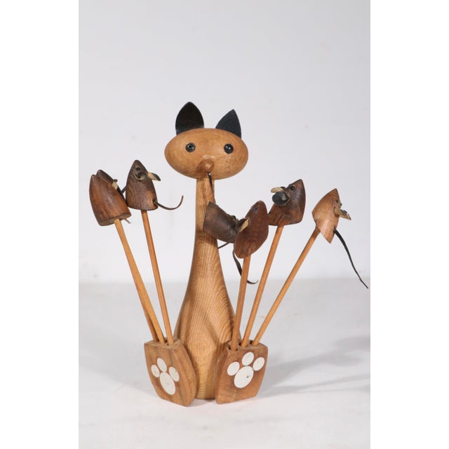 Mid 20th Century Wood Cat and Mouse Cocktail Hor d'Oeuvres Set For Sale - Image 9 of 9