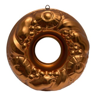 Vintage Fruit Patterned Copper Jello Mold Tin For Sale