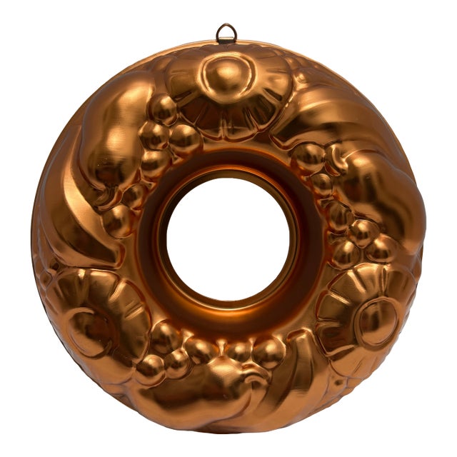 Vintage Fruit Patterned Copper Jello Mold Tin For Sale